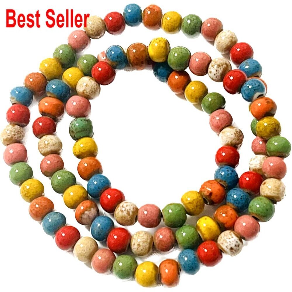 Ceramic Wrap Bracelet 3 Row Wide Layered Stackable Stretch Bracelet
